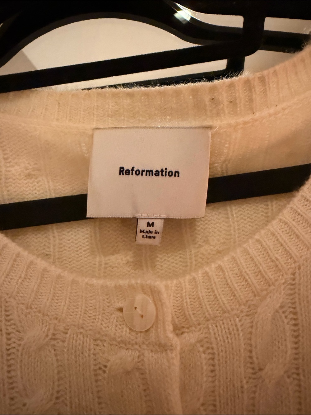 REFORMATION Clara Cashmere Crew Cardigan In Lemon Icing Cable - Picture 4 of 4